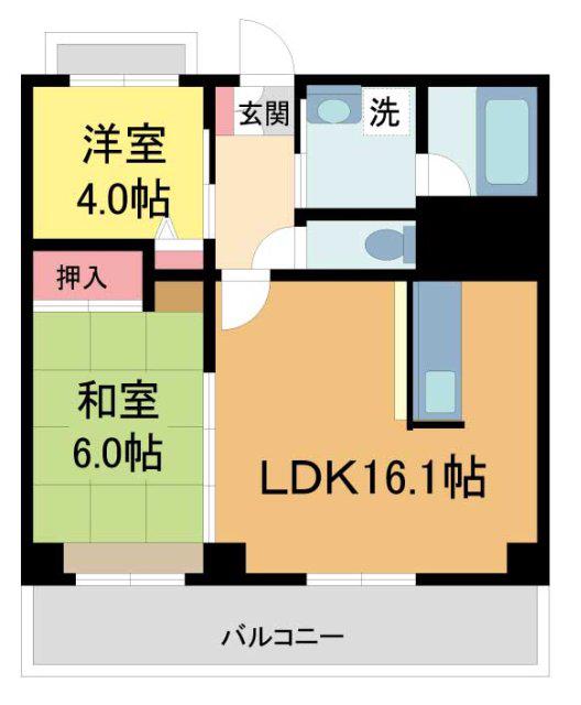 グランツ川西(2LDK/2階)の間取り写真
