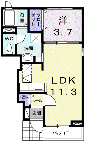 プロムナードV(1LDK/1階)の間取り写真
