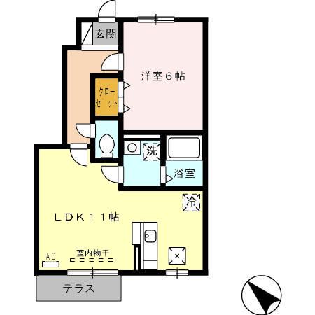 ヴィルヌーブ弐番館(1LDK/1階)の間取り写真