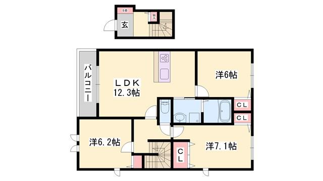 モンノールC(3LDK/2階)の間取り写真