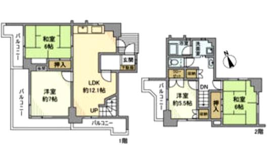 光明台ハイタウン1号棟(4LDK/1階)の間取り写真