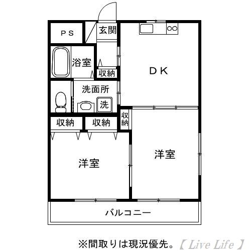 デュアルカーサ横町(2DK/2階)の間取り写真