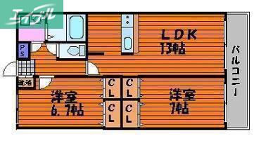 マリベール共栄(2LDK/2階)の間取り写真