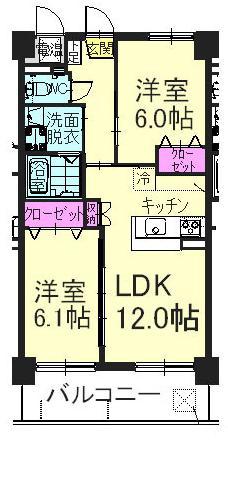 福富リングマンション(2LDK/6階)の間取り写真