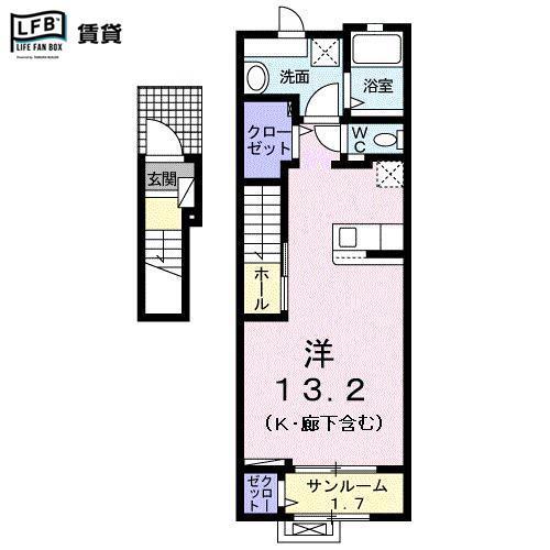 ビッグイーストII(ワンルーム/2階)の間取り写真