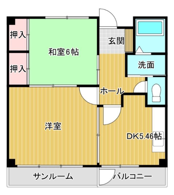 サンポート八日町(2DK/1階)の間取り写真