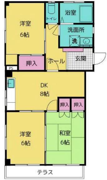 シャトレ高山(3DK/1階)の間取り写真