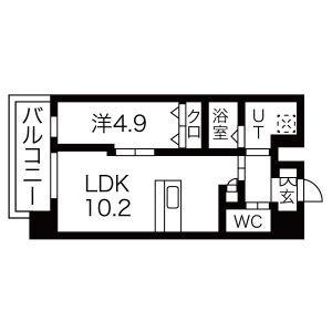 シャルールメゾン桃谷(1LDK/9階)の間取り写真