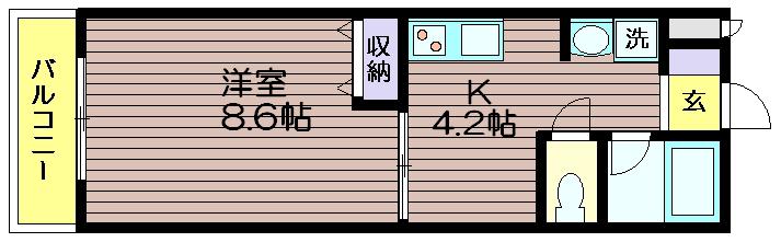 ラコリッタカラスヤマ(1K/1階)の間取り写真