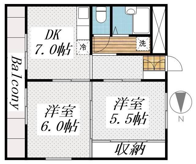 エクセレントひばりが丘B(2DK/1階)の間取り写真