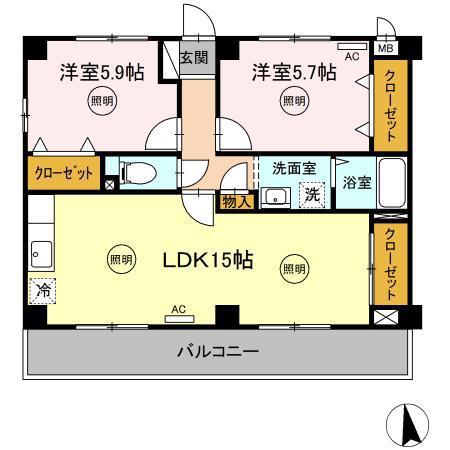 ハピネス三条(2LDK/2階)の間取り写真
