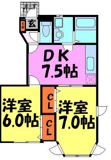 サンリットヒルC・D棟(2DK/1階)の間取り写真