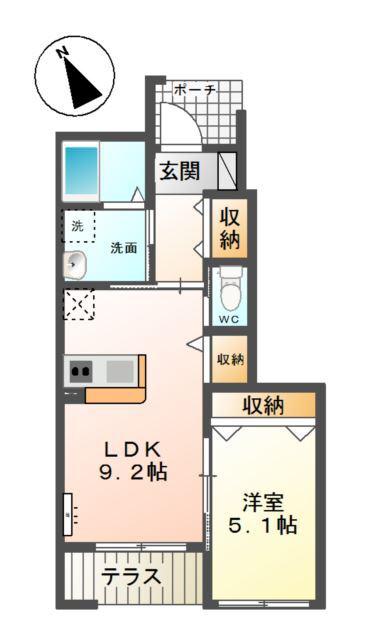 パークサイドもみじ(1LDK/1階)の間取り写真