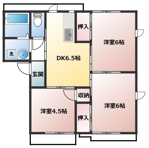 スカイハイツ(3DK/2階)の間取り写真