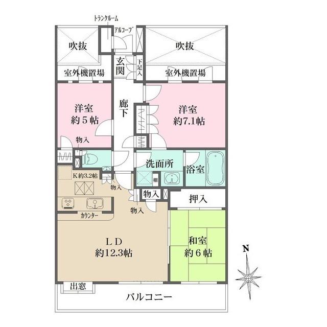 津田沼パークホームズ弐番館(3LDK/1階)の間取り写真