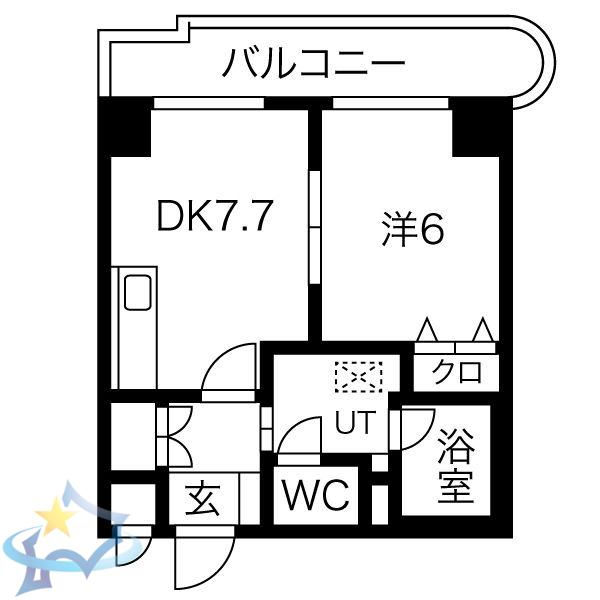 サンタの館医大前(1DK/9階)の間取り写真
