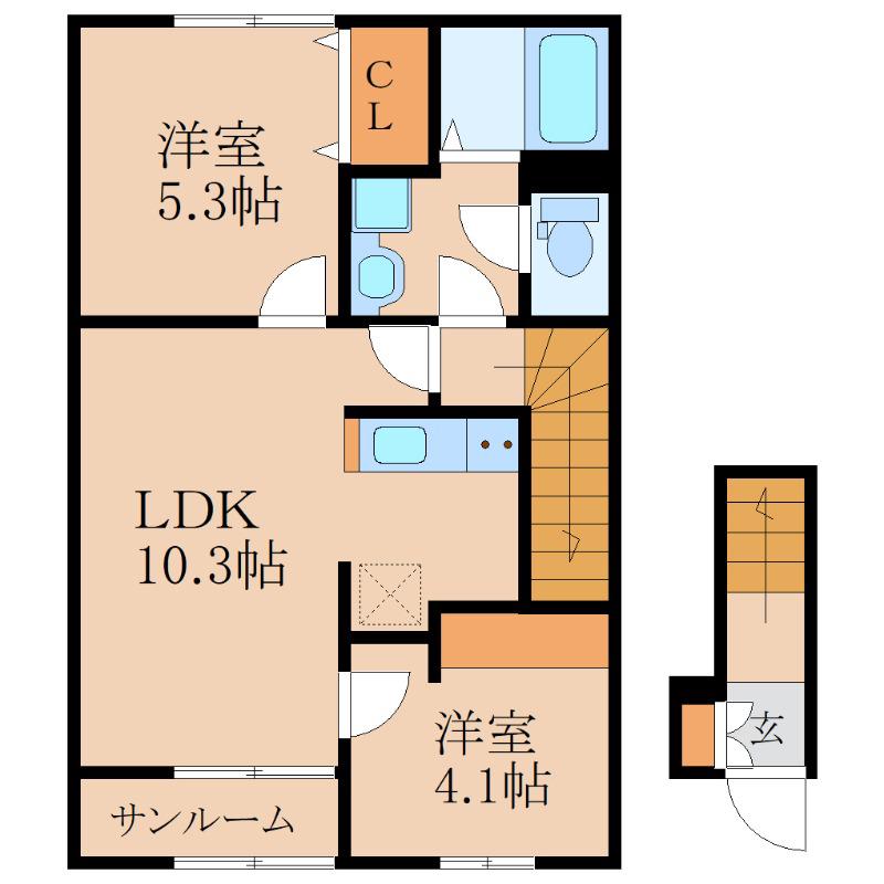 かのやIII(2LDK/2階)の間取り写真