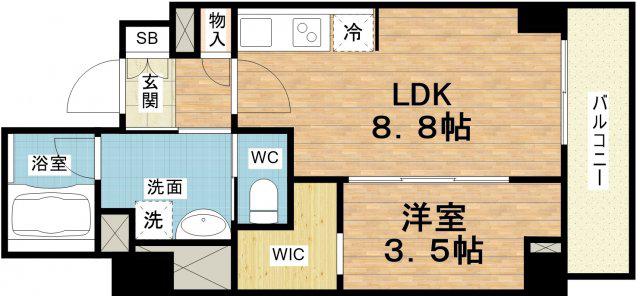 シーズンフラッツ靭本町(1LDK/4階)の間取り写真