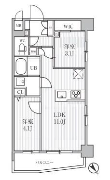 S-RESIDENCE目黒大岡山BRESA(2LDK/3階)の間取り写真