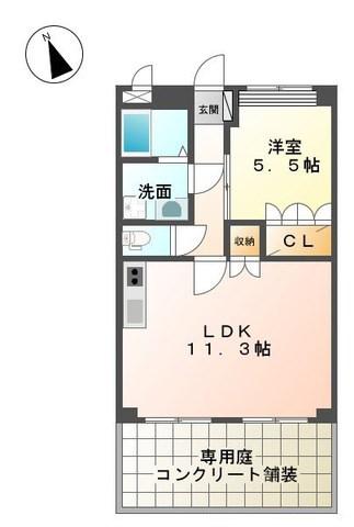 メゾンドエスペエランスII(1LDK/1階)の間取り写真