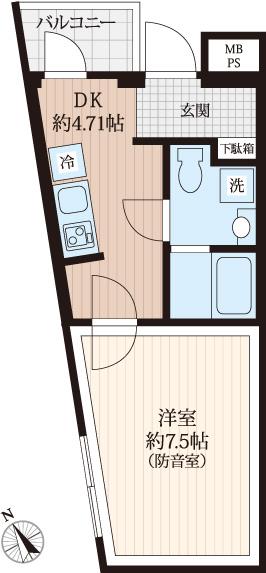 ラシクラスINFINA 上板橋(1DK/B1階)の間取り写真