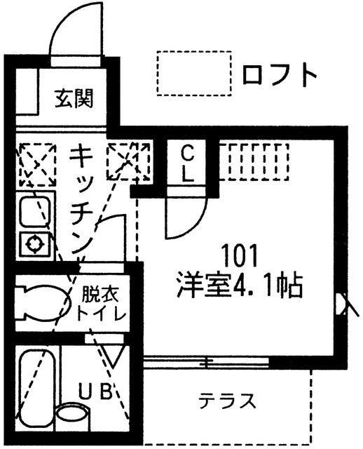 フェリーチェ上祖師谷(1K/1階)の間取り写真