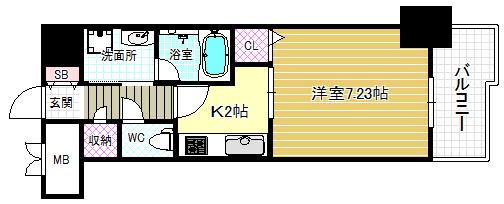 ビエラコート天神橋(1LDK/8階)の間取り写真