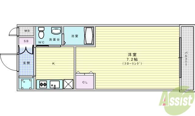 ドゥーエ江坂2(1K/7階)の間取り写真