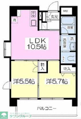 プラージュ南与野(2LDK/5階)の間取り写真