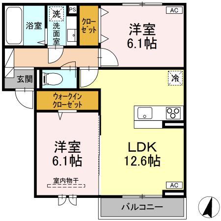 ベルヴィオラ南蔵王(2LDK/3階)の間取り写真
