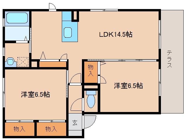 MASTCOURT木津南 B棟(1LDK/1階)の間取り写真