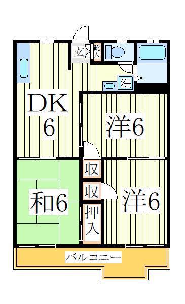 パールハイツ砂川(3DK/1階)の間取り写真