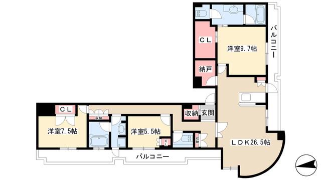 千種タワーヒルズ(3SLDK/22階)の間取り写真