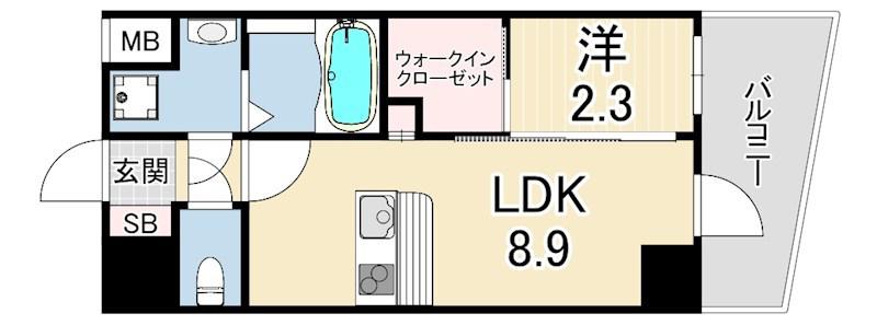 セレニテ西元町アリエ(1LDK/9階)の間取り写真