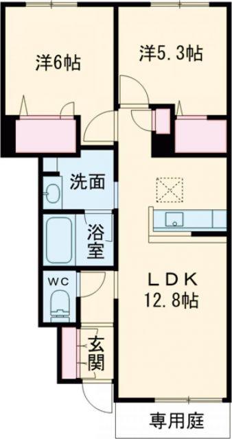 ウィステリアA(2LDK/1階)の間取り写真