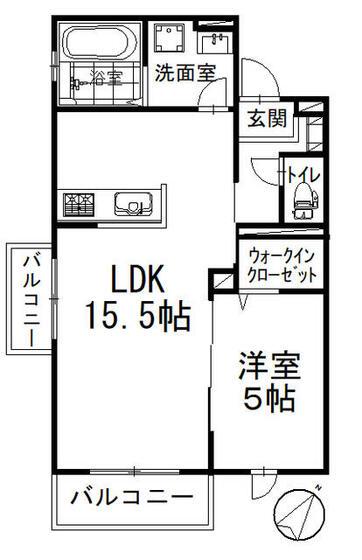 イーストピーク東海岸(1LDK/2階)の間取り写真