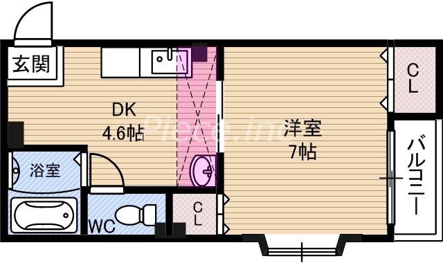ラフィーネ鶴見(1DK/1階)の間取り写真
