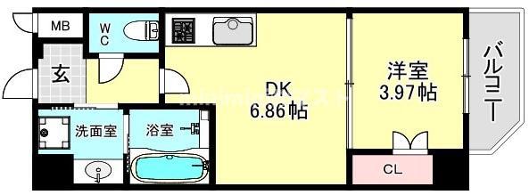 クローバー・レジデンス弁天町(1DK/2階)の間取り写真