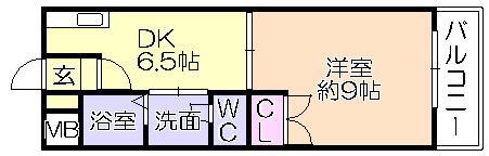 クラウンII津福(1DK/6階)の間取り写真