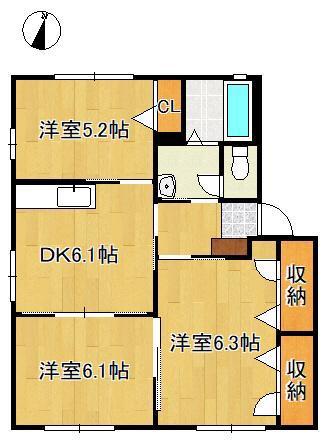 デューク沼口(3DK/1階)の間取り写真