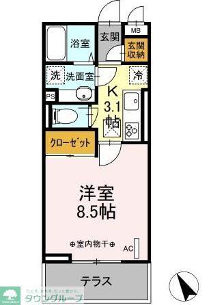 GRAND STATION宮上I(1K/1階)の間取り写真