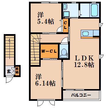 ヴィラフォンテA(2LDK/2階)の間取り写真