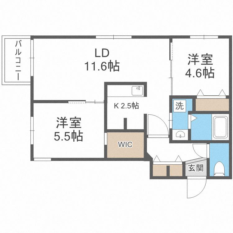 エアフォルク学園前(2LDK/2階)の間取り写真
