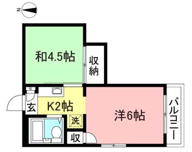 コーポラス田辺(2K/2階)の間取り写真