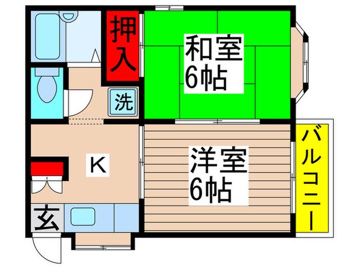 シティコーポ21B棟(2K/2階)の間取り写真