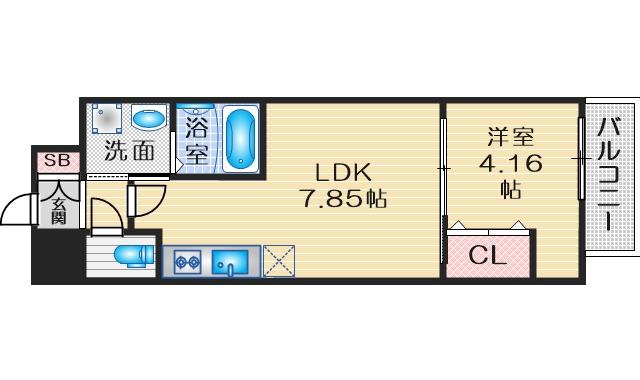 エスリードレジデンス江坂垂水町(1LDK/4階)の間取り写真