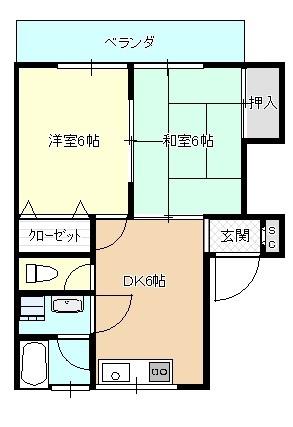 コマガワハイツA(2DK/2階)の間取り写真