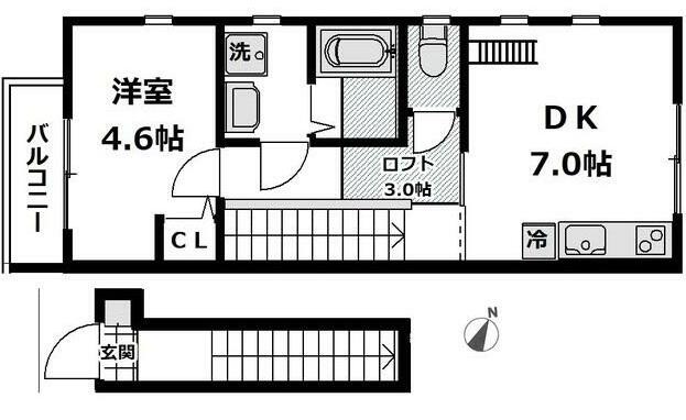 ソルヴァイ(1DK/2階)の間取り写真