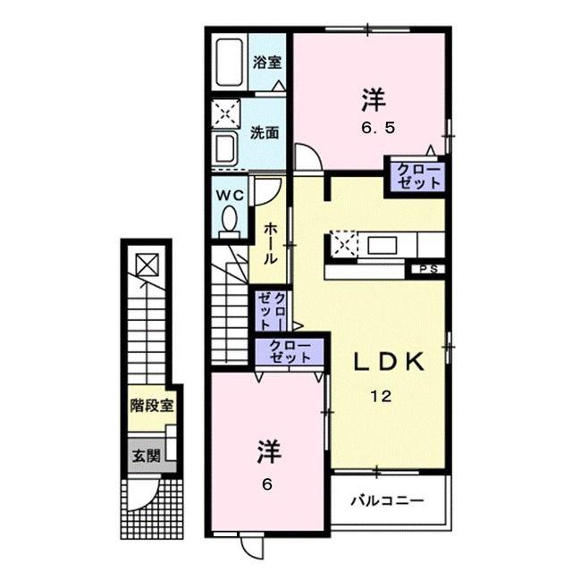 ローズヒルB(2LDK/2階)の間取り写真