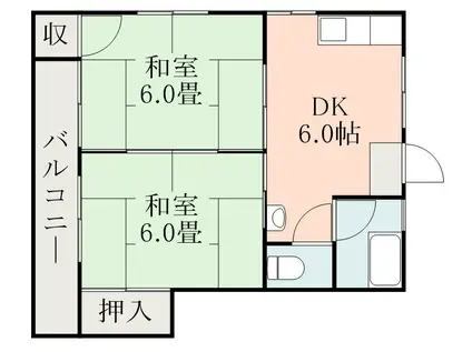 日枝ノ杜コーポ(2DK/1階)の間取り写真